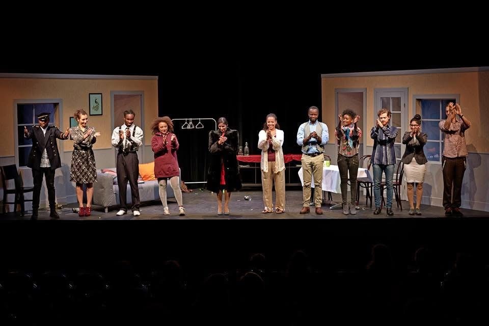 The full cast of An Enemy of the People receiving applause on stage in Ballerup.