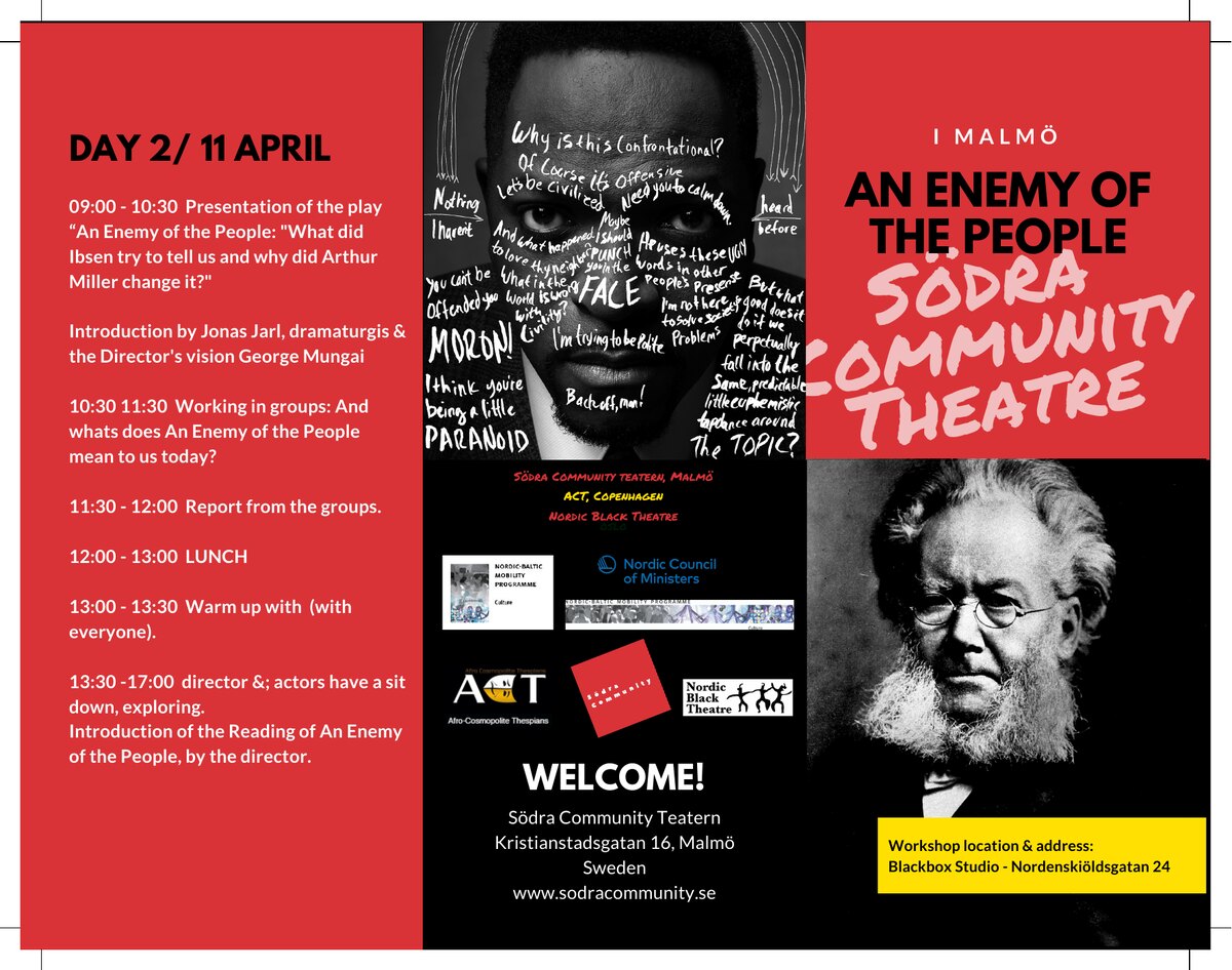 Programme artifact for An Enemy of the People in Malmö workshop, 10–13 April 2017.