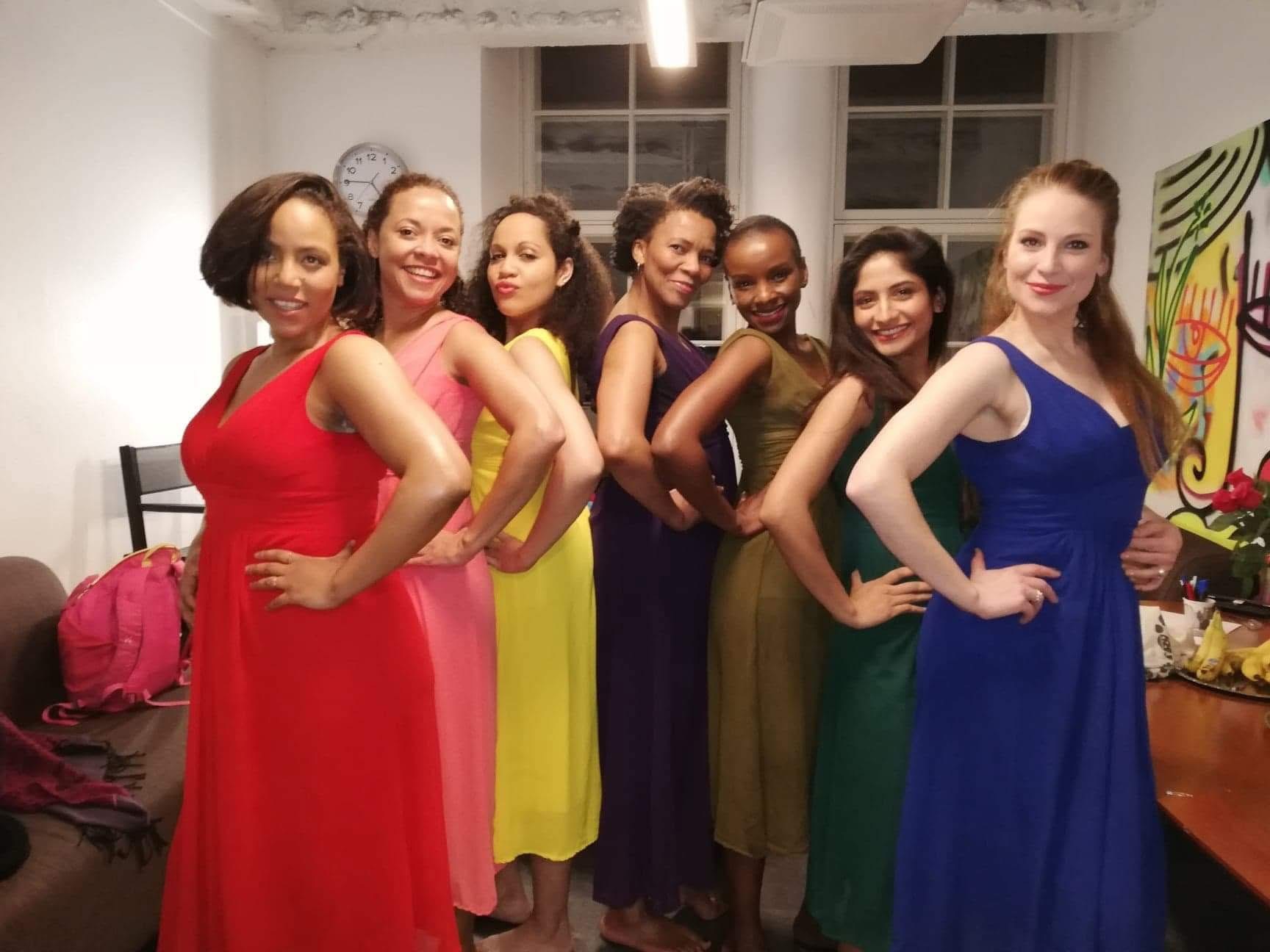 The cast backstage before going on stage.