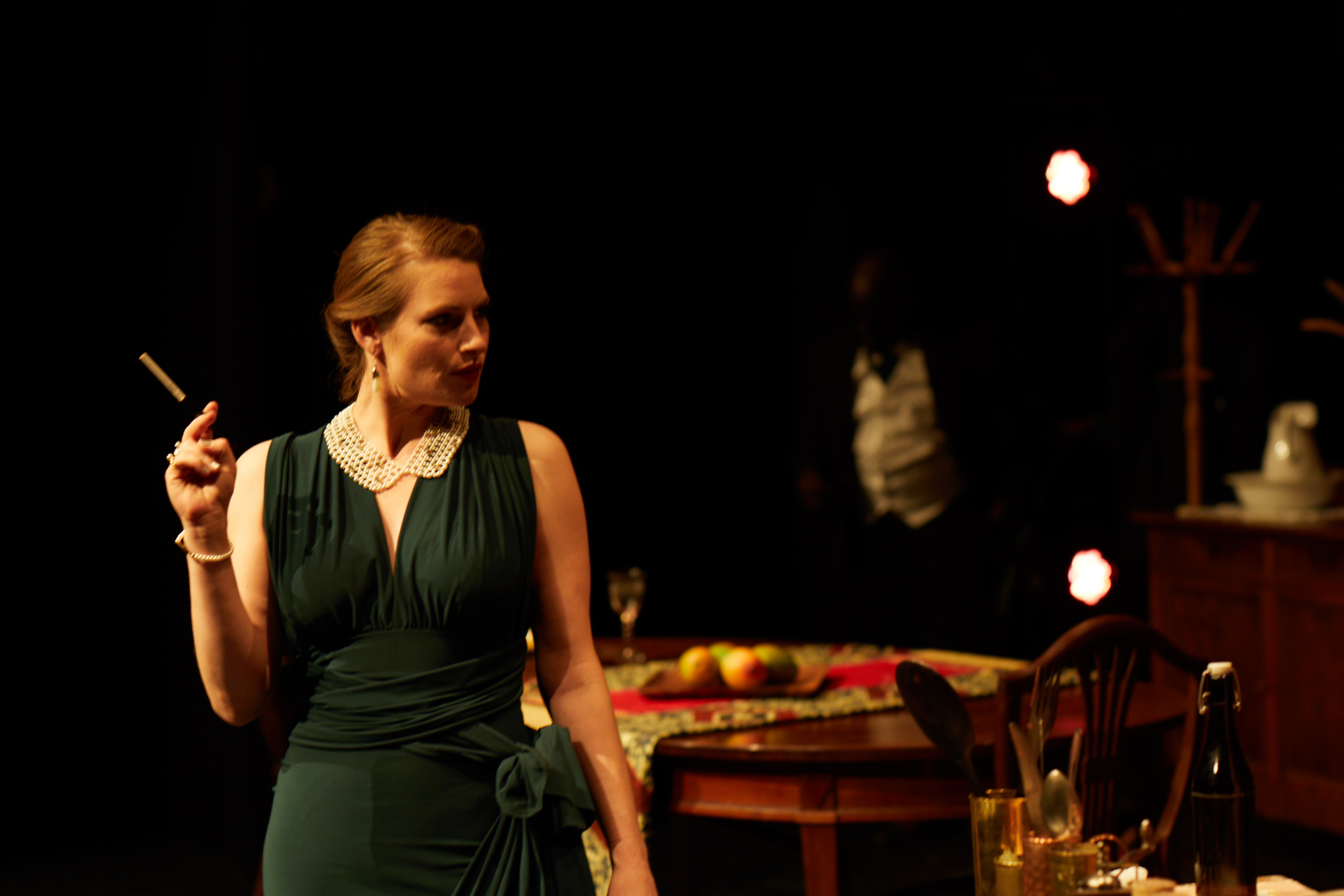 Alice de Janzé smoking in a poised entrance still from Miss Julie’s Happy Valley.